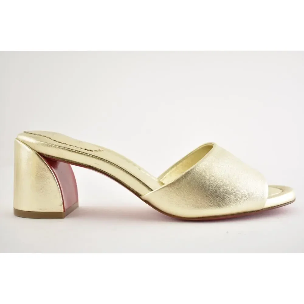 Christian Louboutin Jane Mule 55 Platine Gold Leather Backless Sandal Heel 37